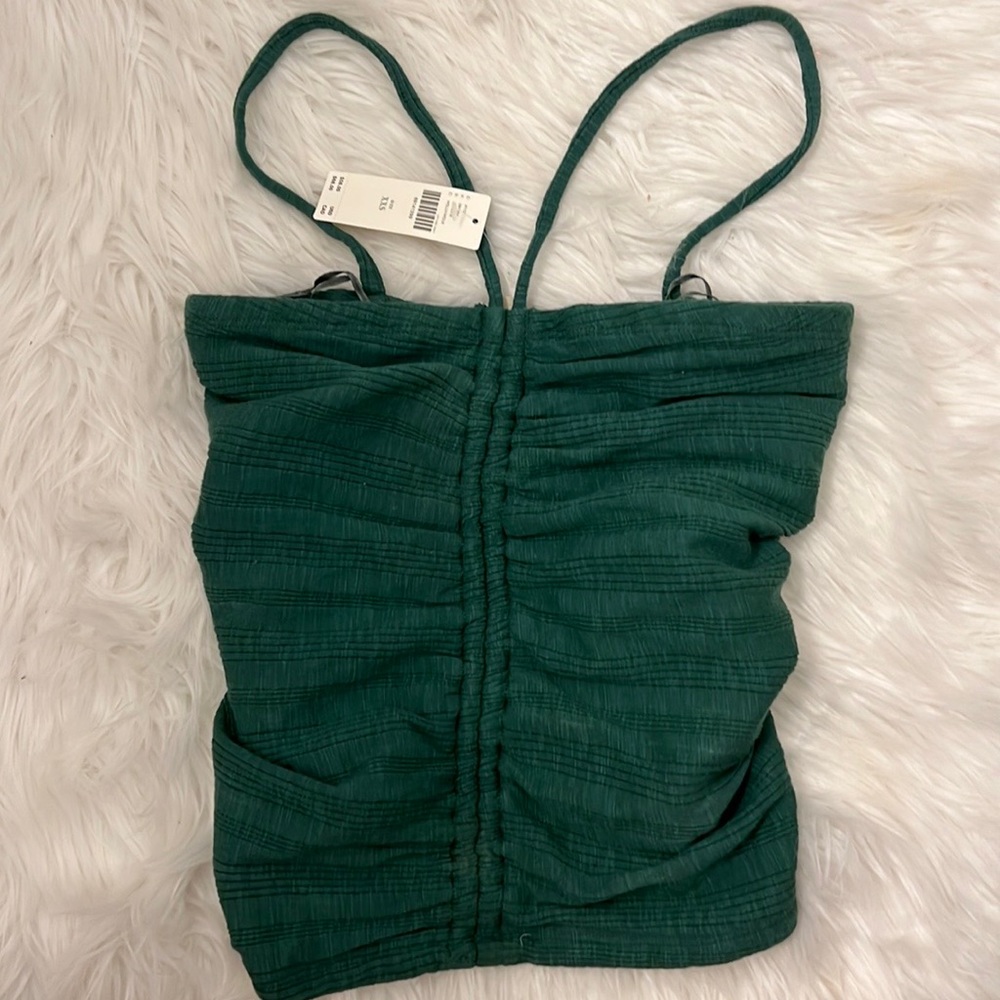 NWT Anthropologie Pilcro Ruched Ribbed Halter Top - Green - size XXS - Picture 12 of 14